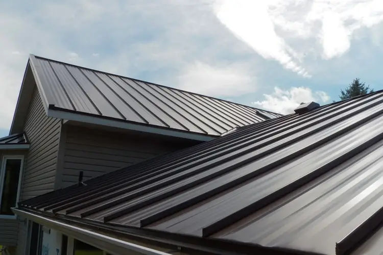 A brown standing-seam metal roof